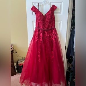 Red ballgown prom dress